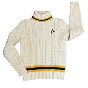 Ralph Lauren Rugby Women Vtg Wool Linen Turtleneck Sweater Cable Knit Medium